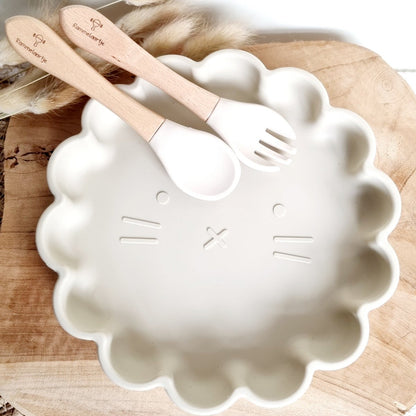 Siliconen bord Leeuw + Vork en lepel - Beige